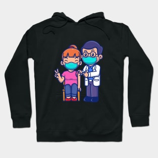 Cute Doctor Injecting Female Patient Cartoon Hoodie